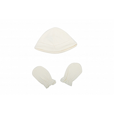 2100G BEIGE COTTON BEANIE CUP & ANTI-SCRATCH MITTENS SET