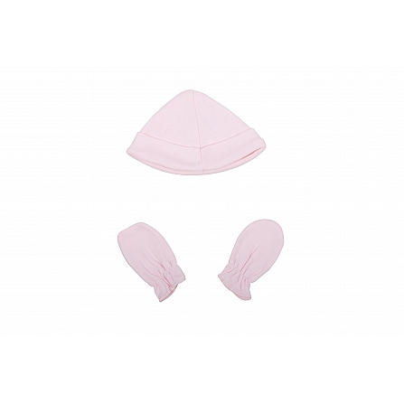 2100 PINK COTTON BEANIE CUP & ANTI-SCRATCH MITTENS SET