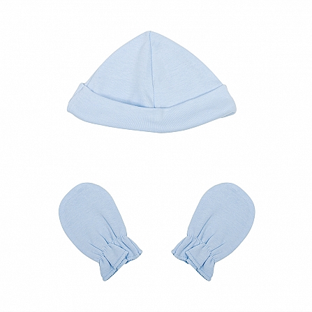 2100A BLUE COTTON BEANIE CUP & ANTI-SCRATCH MITTENS SET