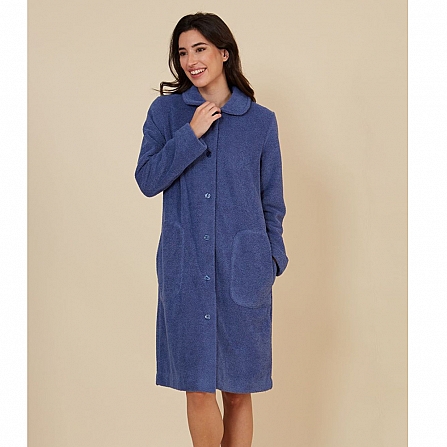 THERMAL POLAR ROBE WITH BUTTONS AND POCKETS. MEDIUM BLUE