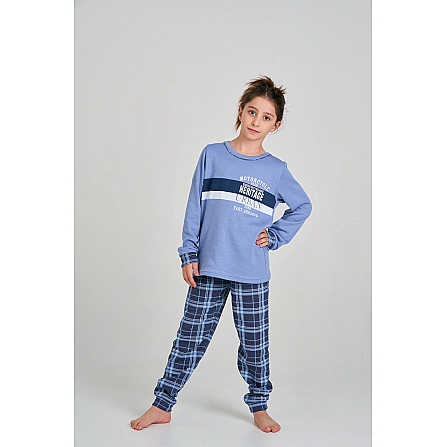 PIJAMA NIÑO HERITAGE AZUL CON ESTAMPADO DE MOTO